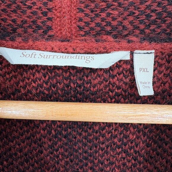 Soft Surroundings Cozy Cottage Long Open Cardigan Red Plaid, PXL, Wool Alpaca - Picture 7 of 8